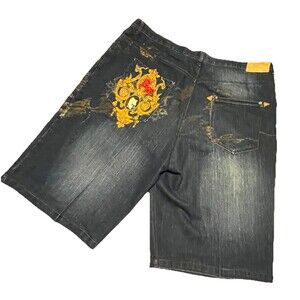 Red Ape Men’s Embellished Streetwear Baggy Wide Leg Jorts Shorts 46” X 14.5”